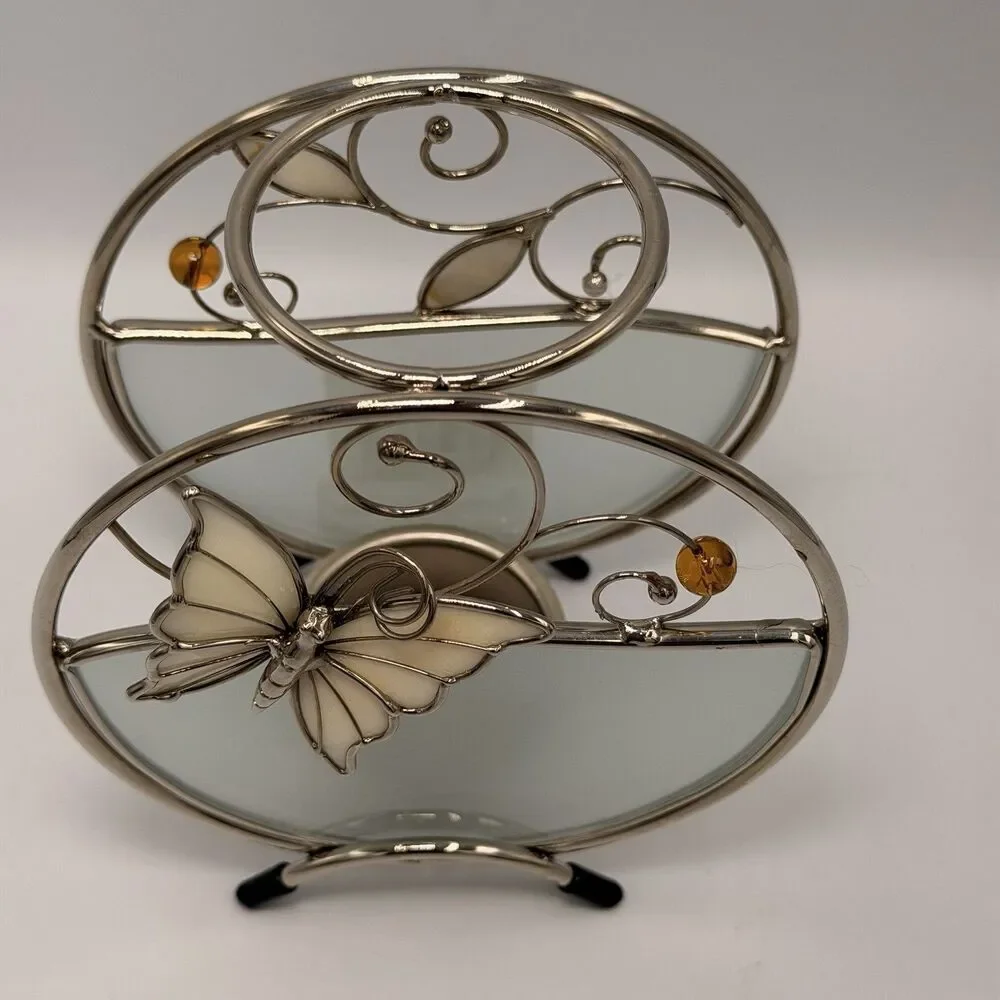 Vintage Butterfly Stained Glass Tealight Candle Holder Votive Metal Decor 5